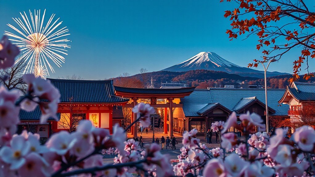 blossoms rain fireworks illuminations