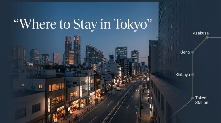An elevated twilight view of glowing Tokyo skyscrapers and warm streetlights.